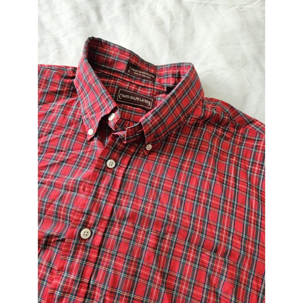 Chaps Ralph Lauren Button Down Shirt Long Sleeve‎ Men's 17 34-35 Red  Checker
